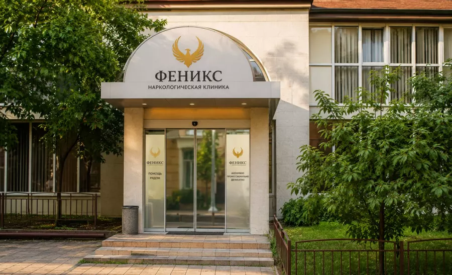 Вход в наркологическую клинику «Феникс» в Лагани